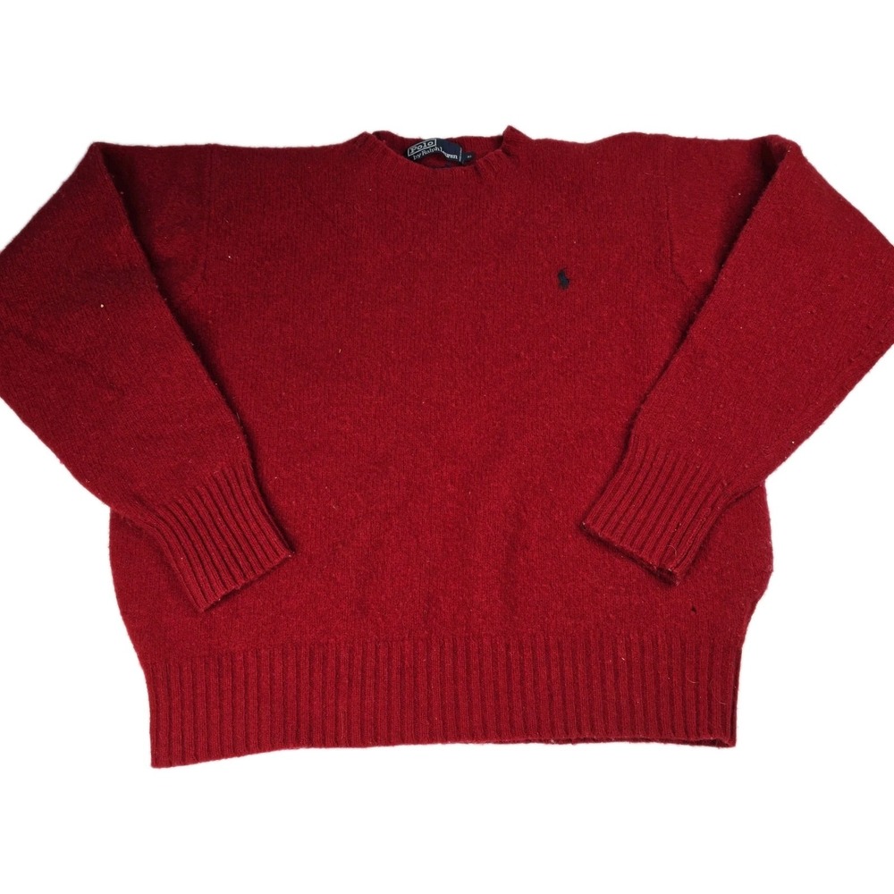 VINTAGE Polo Ralph Lauren Lambswool Sweater Men Sz XXL Red Preppy Hong Kong